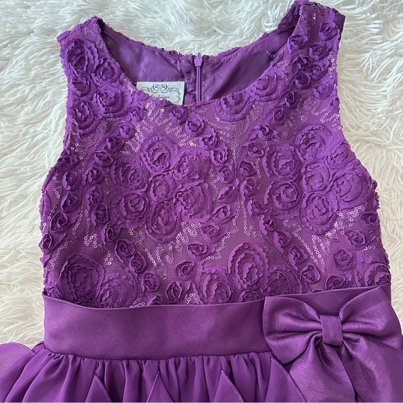 Charming Mia Juliana Girls Purple Ruffle Party Dress w/ Lace & Bow – Size 16 - Picture 2 of 15